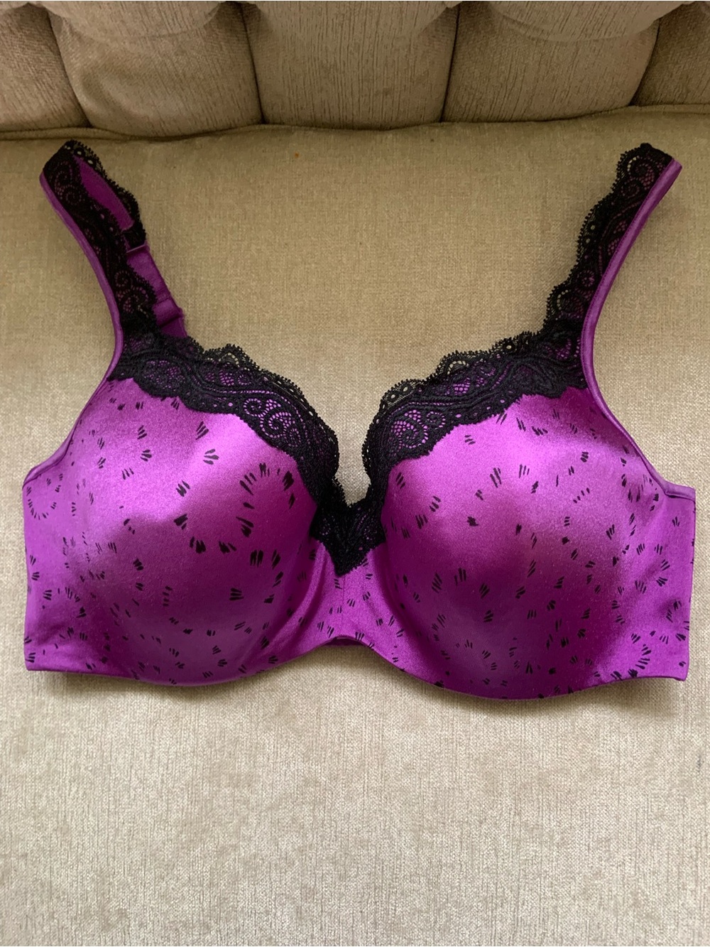 Addition Elle Purple Satin Underwire Bra with Black Lace Trim